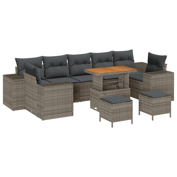 Canapé de Jardin 10 Pièces avec Coussins gris Poly Rattan