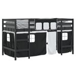 vidaXL Lit mezzanine enfants et rideaux blanc/noir 90x200cm pin massif