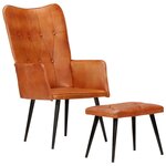 vidaXL Chaise à oreilles avec repose-pied Brun roux Cuir véritable