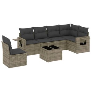 vidaXL Salon de jardin avec coussins 7 Pièces gris résine tressée