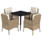 vidaXL Ensemble à manger de jardin avec coussins 5Pièces Beige poly rotin