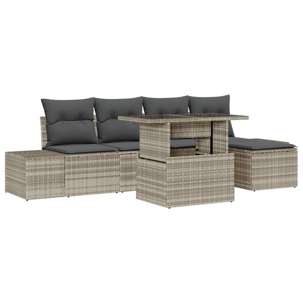 vidaXL Ensemble de canapé de jardin 6 pièces avec coussins gris clair en poly rotin