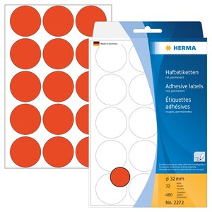 Etui de 480 étiquettes multi-usage ronde diam 32 mm rouge herma