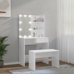 vidaXL Ensemble de coiffeuse avec LED Blanc brillant Bois d'ingénierie