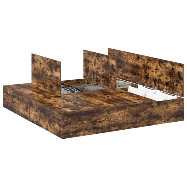 Cadre de lit de rangement vidaXL Chêne fumé 200x200 cm