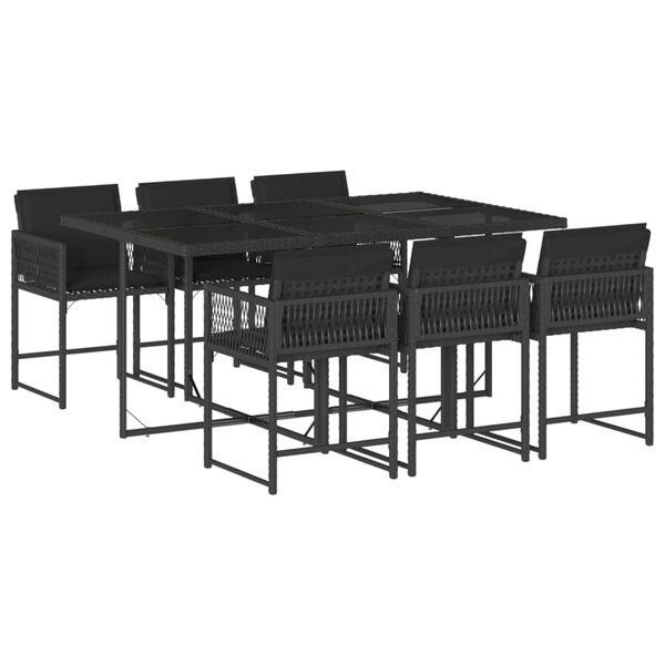 vidaXL Ensemble à manger de jardin coussins 7Pièces Noir Résine tressée