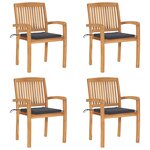 vidaXL Chaises de jardin empilables avec coussins lot de 4 Teck solide