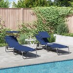 vidaXL Chaises longues pliantes 2 Pièces avec auvent en tissu Oxford 600D bleu
