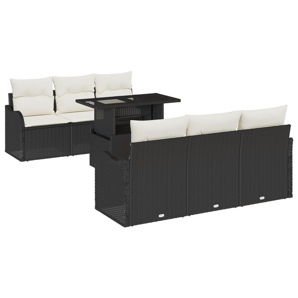 Ensemble de 7 pièces de canapé de jardin avec coussins Noir en Rattan Poly