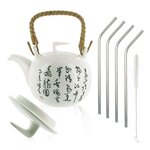 Théière Jiangxi en faïence 1 litre + 4 pailles en inox