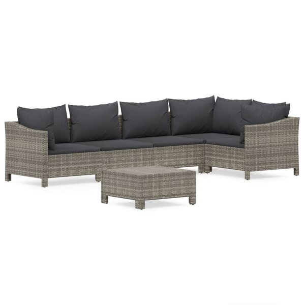 vidaXL Salon de jardin 6 Pièces avec coussins Gris Résine tressée