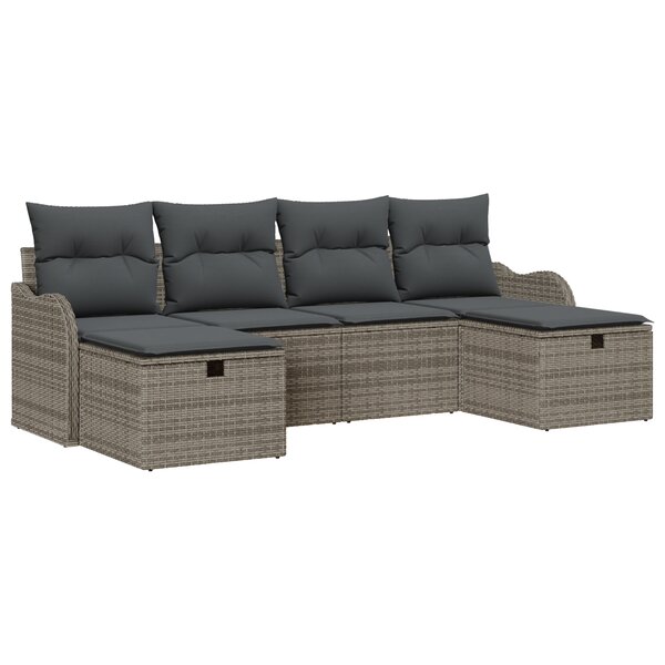 vidaXL Ensemble de Canapé de Jardin de 6 Pièces avec Coussins en Poly Rattan Gris