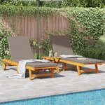 Chaises longues vidaXL 2 Pièces avec roulettes et coussins en acacia massif