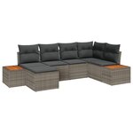 vidaXL Ensemble de Canapé de Jardin 6 Pièces avec Coussins Gris Poly Rattan Acacia