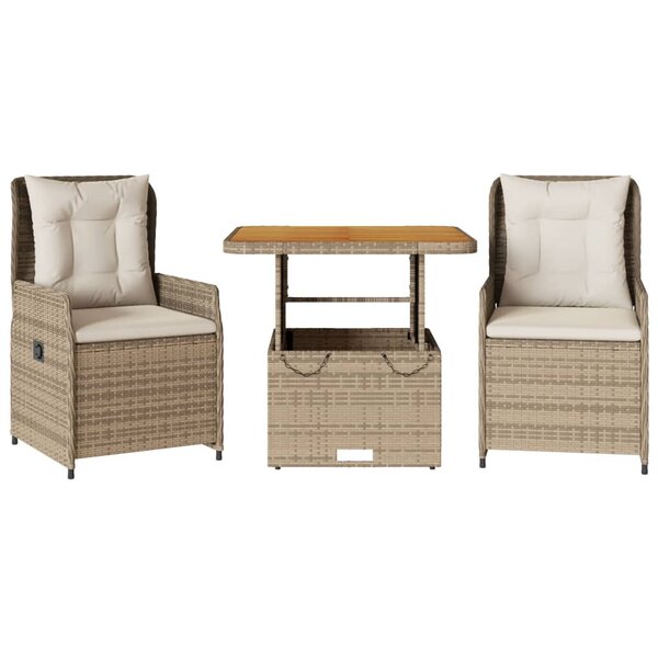 vidaXL Ensemble de bistro 3 Pièces avec coussins beige résine tressée