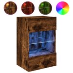 vidaXL Meuble TV mural avec lumières LED chêne fumé 40x30x60 5 cm