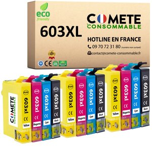 CARTOUCHE d'Encre  603xl pack de 12-Compatibles Epson 603 étoile de mer pour Epson expression home pour Imprimantes XP 2100 XP 2105 - 3 noirs + 3 cyan + 3 magenta + 3 jaunes-COMETE, Entreprise française