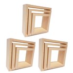 3 blocs de 3 petites étagères carrées en bois 22  18 et 14 cm