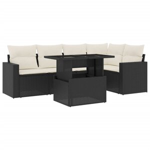 vidaXL Salon de jardin 6 Pièces avec coussins noir résine tressée