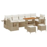 Set de Canapé de Jardin de 10 Pièces avec Coussins Beige Rotin Poly Acacia