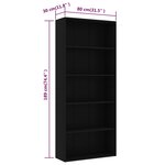 vidaXL Bibliothèque à 5 niveaux Noir 80x30x189 cm Bois d'ingénierie