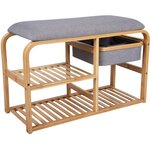 Banc en bambou avec étagères et panier de rangement dure