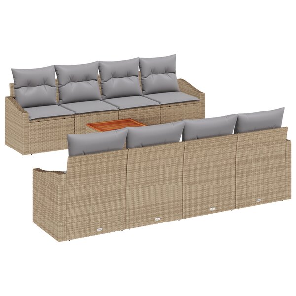 vidaXL Ensemble de canapé de jardin 7 pièces avec coussins beige poly rotin acacia
