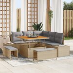 Ensemble de canapé de jardin 8 pièces avec coussins Beige Poly Rattan