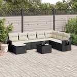 vidaXL Salon de jardin 9 Pièces avec coussins noir résine tressée
