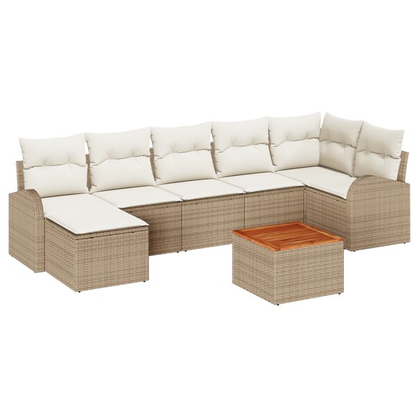 vidaXL Ensemble Canapé de Jardin 8 Pièces avec Coussins Beige Poly Rattan Acacia