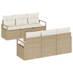 Ensemble de canapé de jardin 7 pièces avec coussins beige en poly rotin