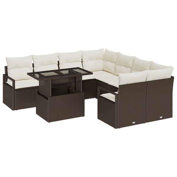 Ensemble de Sofa de Jardin vidaXL 9 Pièces avec Coussins Marron Rattan Poly