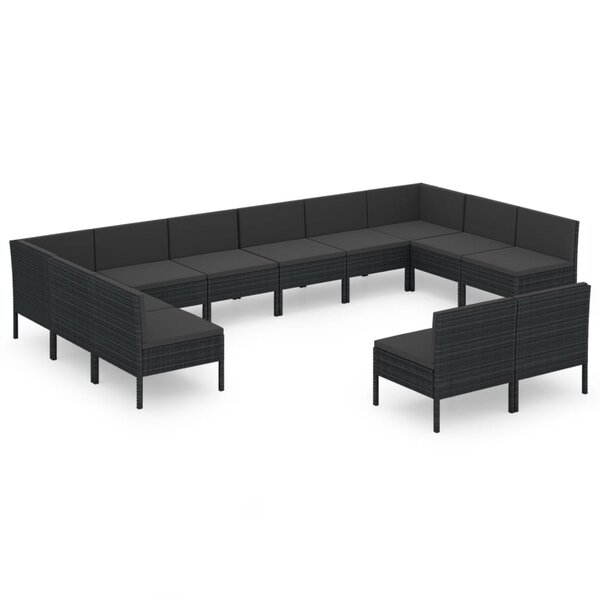 vidaXL Salon de jardin 12 Pièces avec coussins résine tressée noir