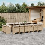 vidaXL Ensemble à manger de jardin et coussins 17 Pièces beige