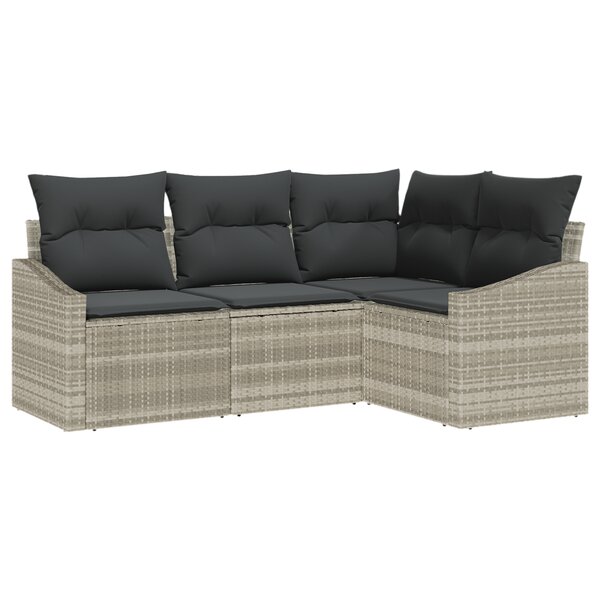 vidaXL Ensemble de canapés de jardin 4 pièces avec coussins gris clair en poly rotin