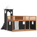 vidaXL Lit superposé avec toboggan et rideaux blanc et noir 90x200 cm