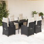 vidaXL Ensemble à manger de jardin coussins 7Pièces Noir Résine tressée