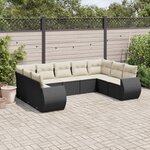 vidaXL Salon de jardin 9 Pièces avec coussins noir résine tressée