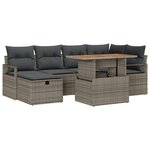 Ensemble de Sofa de Jardin de 7 Pièces avec Coussins Gris en Rattan Poly