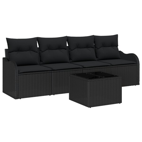 Ensemble de canapé de jardin vidaXL 5 pièces avec coussins en rattan noir poly