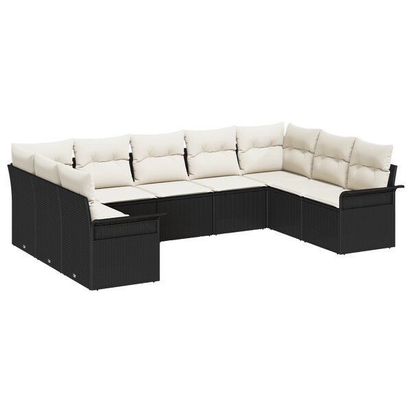 vidaXL Set de canapé de jardin 9 pièces avec coussins Noir Poly Rattan