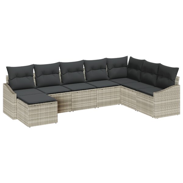 vidaXL Ensemble de jardin de 8 pièces avec coussins en poly rotin gris clair