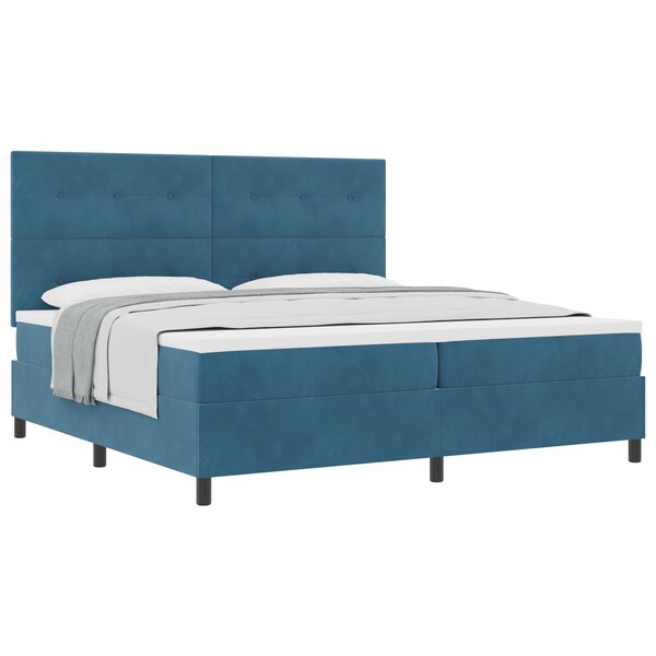 Lit Box Spring vidaXL avec Matelas Bleu Foncé 200x200 cm Velours