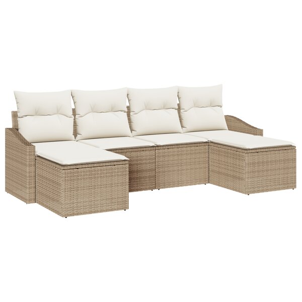 vidaXL Ensemble de Salle à Manger de Jardin 6 Pièces avec Coussins en Rattan Poly Beige