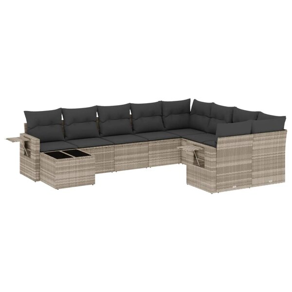 vidaXL Salon de jardin avec coussins 10 Pièces gris clair résine tressée