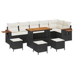 Canapé de jardin 10 pièces avec coussins Noir Poly Rattan Acacia