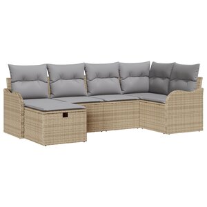 vidaXL Ensemble Canapé Jardin 6 Pièces avec Coussins Beige Rattan Poly