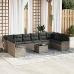 Ensemble de canapé de jardin vidaXL de 10 pièces avec coussins en rotin synthétique noir