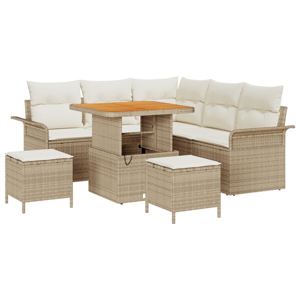 Ensemble de Canapé de Jardin 8 Pièces avec Coussins Beige en Rattan