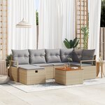 Ensemble de Canapé de Jardin 7 Pièces avec Coussins Beige Poly Rattan